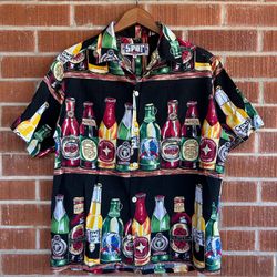 Vintage 90s SPOT Clothing Co. Beer Bottle Hawaiian Button Up Shirt Size M