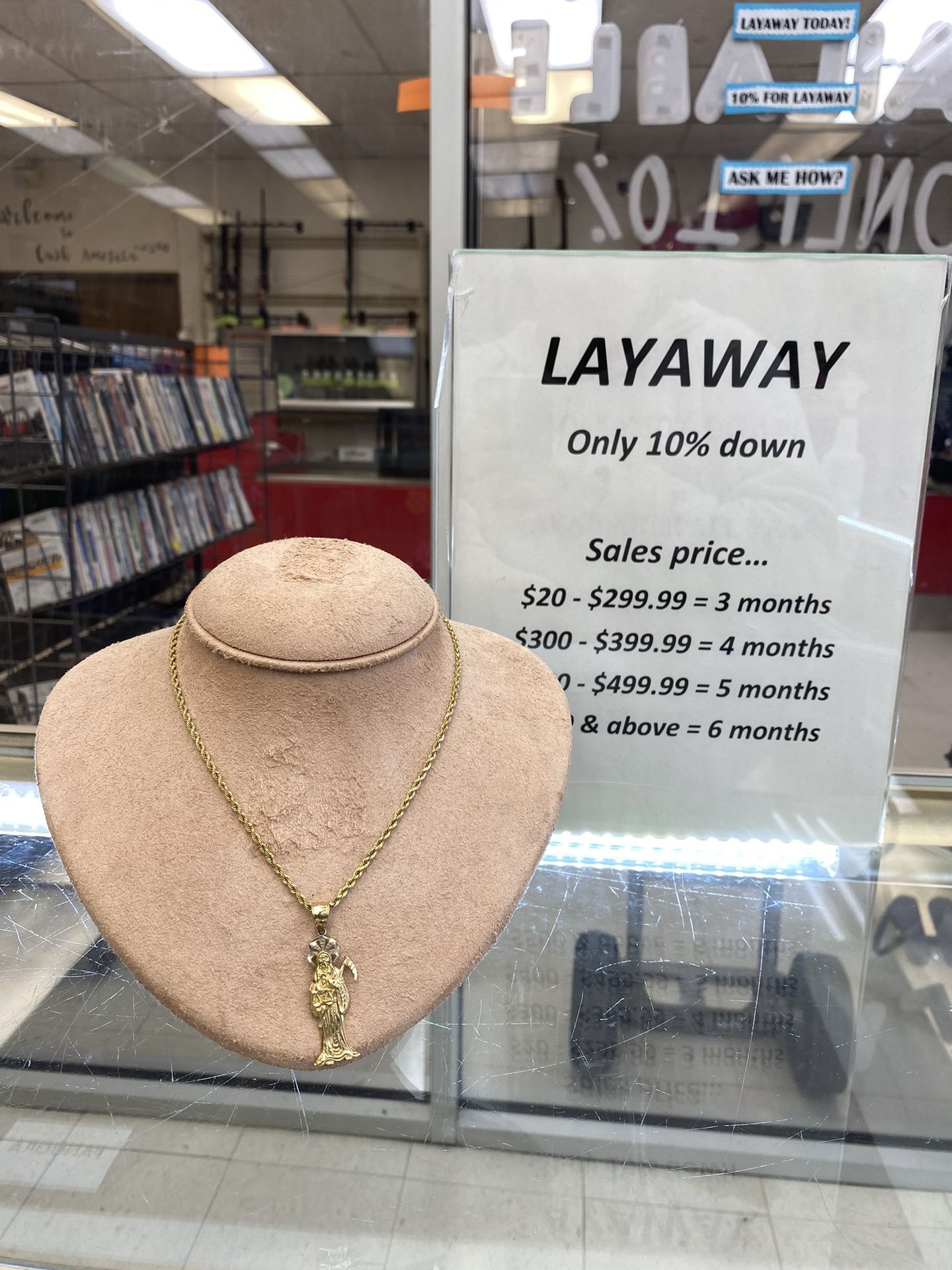 14K GOLD ROPE CHAIN WITH SANTA MUERTE PENDANT•LAYAWAY AVAILABLE•