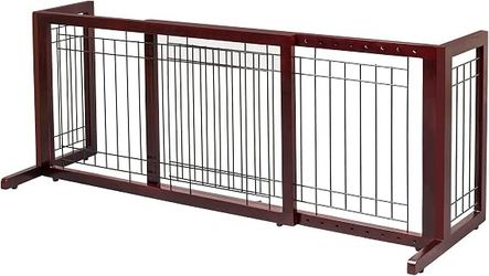 Bonnlo Freestanding Wooden Pet Gate, 37-68 in, Cherry