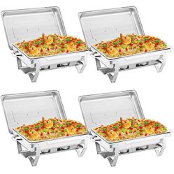 4 Pack Catering Stainless Steel Chafer Chafing Dish Sets 8qt Buffet Pans 8holder