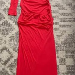 NWT Nicole Miller one shoulder maxi  dress with thigh slit in red size 10