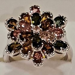 3.60ctw Brand New Genuine Multi Tourmaline Ring. Size 7.