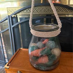 Decorative Glass Jar with Rope Handle filled with carrots