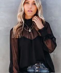 Chiffon Black Blouse Long Sleeve 