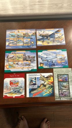 Military airplane, postage stamps. Worldwide postage stamps.