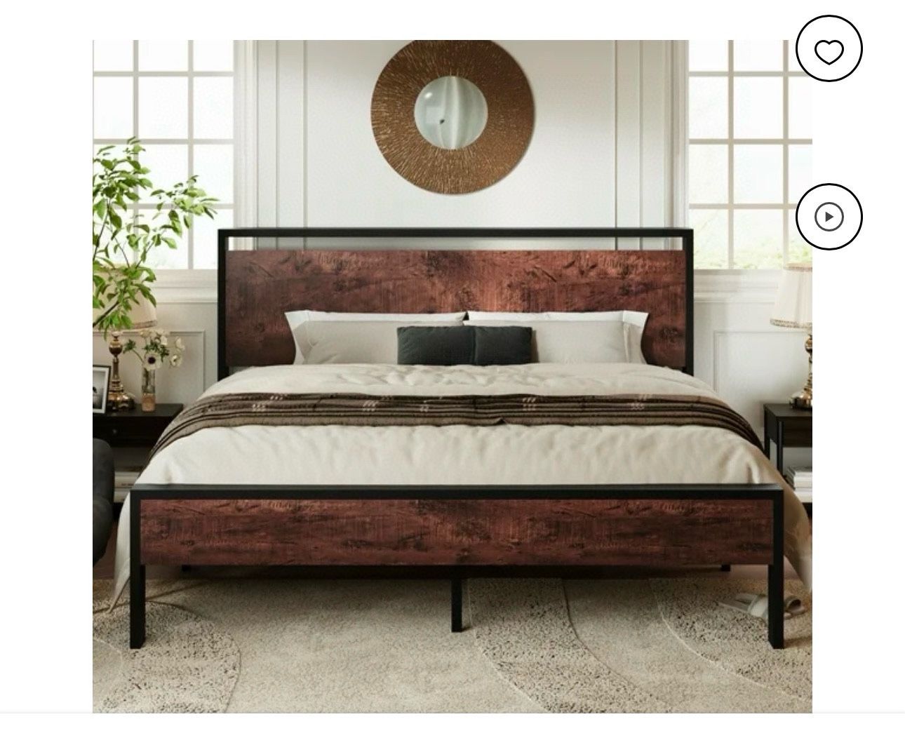 King Size Platform Bed with Wood Headboard and Footboard, Heavy Duty Metal Slat Sturdy & Durable: The design adopts the method of welding