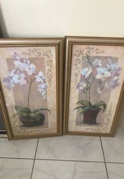 Floral gold framed pictures