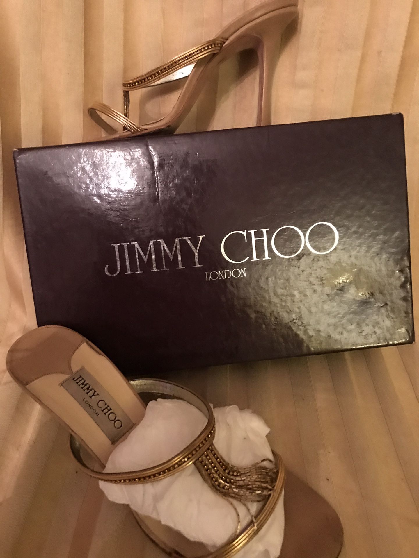 Jimmy Choo heels with box and spare set of heel tips