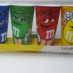 M & M's World 3D 24oz Cups Set of 4 Red Yellow Blue Green Mars 