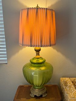 Vintage Green Glass Mid Century Hollywood Regency Style Lamp Large Optical Globe Night Light