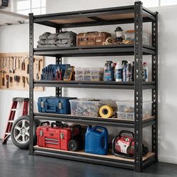 40" W Storage Shelves Load 2500Lbs for Garage Pantry Closet Kitchen Freestanding, Rolled-Edge, MDF Boards, Adjustable, 5-Tier, Easy Assembly, for Home