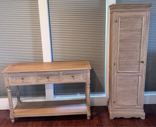 White Stone Wood Cabinet & Console Table