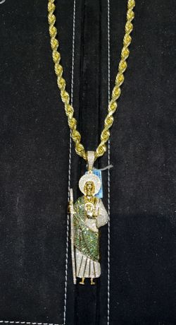 Gold Rope Chain & Iced Out San Judas
