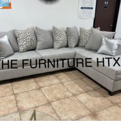 Brand New Sectional Gray Linen With Accent Pillows Including Same Day Delivery 🚚 Finance Available 