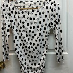Ellen Tracy Polka Dot Blouse Top 3/4 Sleeves Rushing Side Size S Good Condition