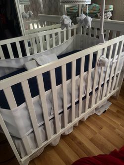 White Baby Crib with Bedding Set