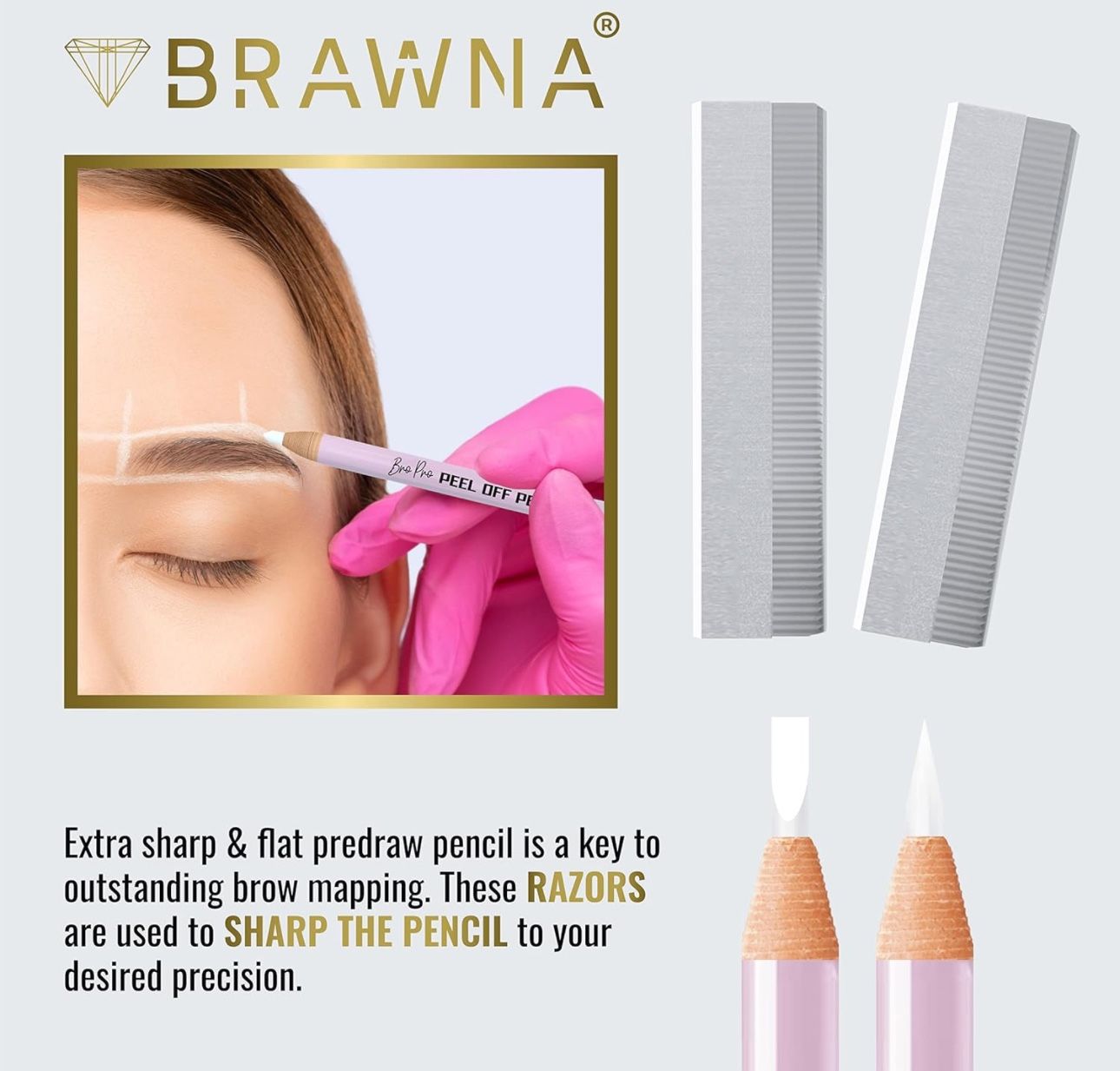 Brawna 5 Pack Brow Pro Peel Off Pencils For Lip & Eyebrow Mapping - Microblading Supplies - White