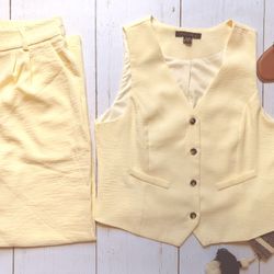 Elegant Butter Yellow Women's Pant & Vest Set