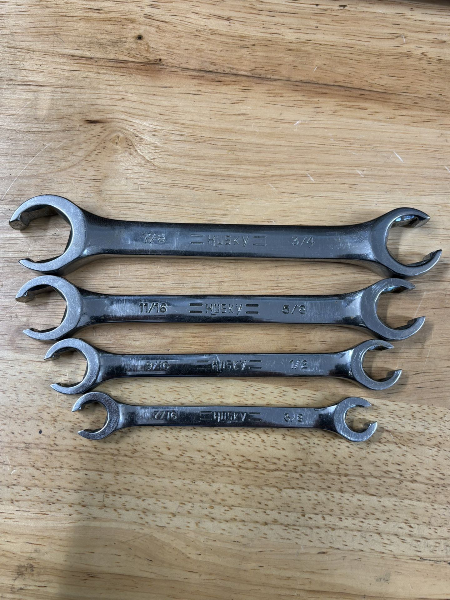 Husky 4pc set Flare Nut Line Wrench SAE (3/8" thru 7/8") Made in USA Nice!