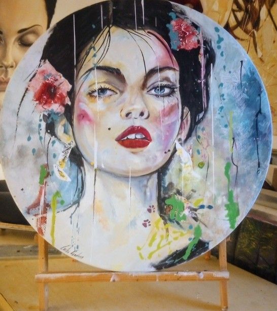 "Carmen" , Oil And Acrylic On MDF, Round Original Painting