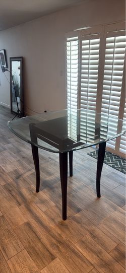 Glass Top Dining Table Dark Wood Legs