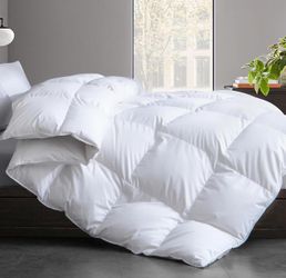 Feather and Down Fiber Comforter Insert Oversized King , 100% Cotton Cover
