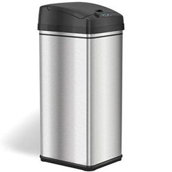 iTouchless 13 Gallon Stainless Steel Automatic Trash Can with Odor-Absorbing Filter, Wide Opening Sensor Kitchen Trash Bin, Powered by Batteries (not