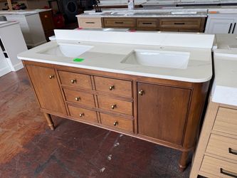 Collette 60 in. Double Sink Freestanding Bathroom Vanity in Dark Walnut with White Quartz Top