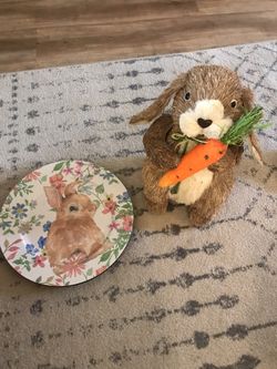 Brand new four decorative chargers plates and decorative bunny