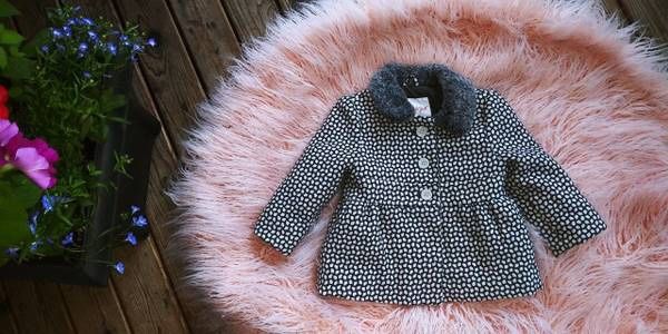 Cat & Jack girls size 12M Gray White Dress Coat... Fur Collar