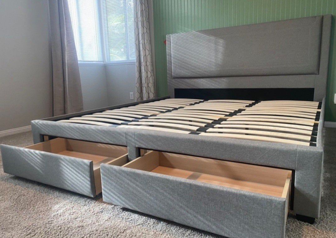 Brand New King Size Grey Storage Bed Frame (Black Available) 
