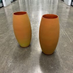 2 Orange Glass Vases
