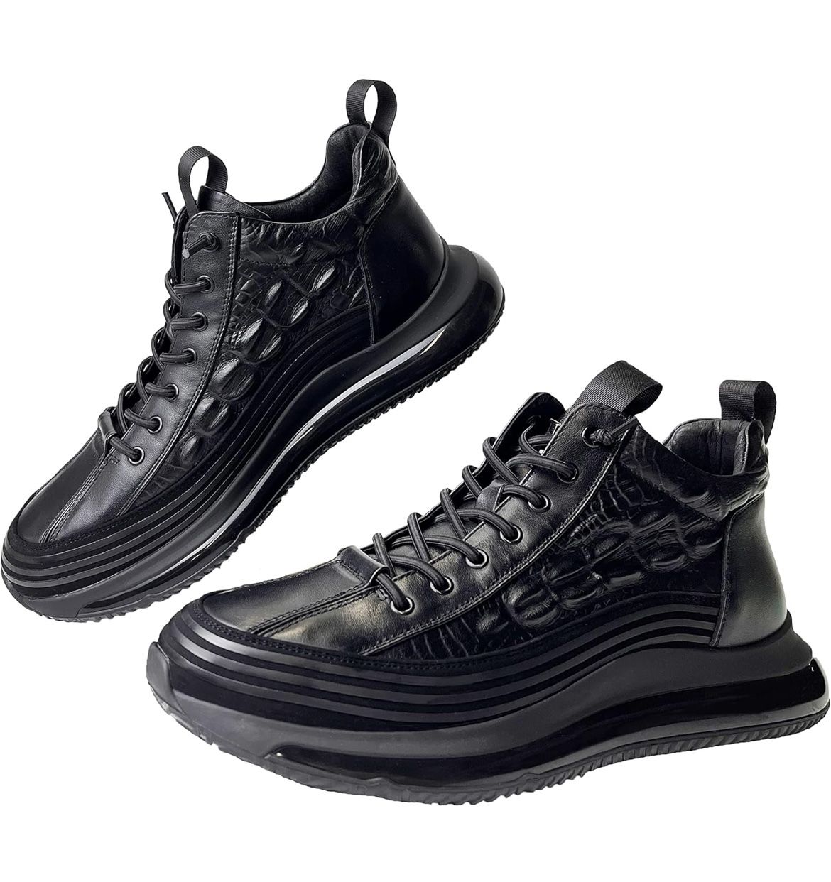 JishinGal Men's Slip-on Leather Sneakers
