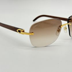 CARTIER C DECOR REAL BROWN WOOD GOLD SUNGLASSES  CT0014RS 001 100% GENUINE $3075