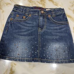 Children's Place Denim Mini Skirt Size 6X/7 - Dark Wash with Rhinestones