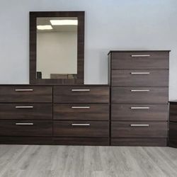 Dresser Whit Mirror, Chest And 2 Nightstands - Cómoda Con Espejo , Gavetero Y 2 Mesitas De Noche 