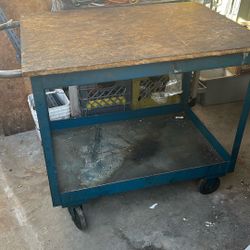 Metal Cart With Wood Lid 34, Tall 24 Wide 36 Long
