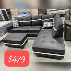 Living Room Sectional Sofa With Storage Ottoman 