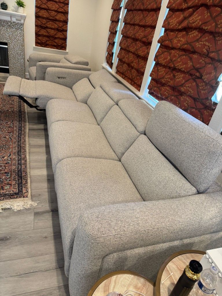 Living Spaces Power Reclining Couch – 4 Recliners, USB, Warranty