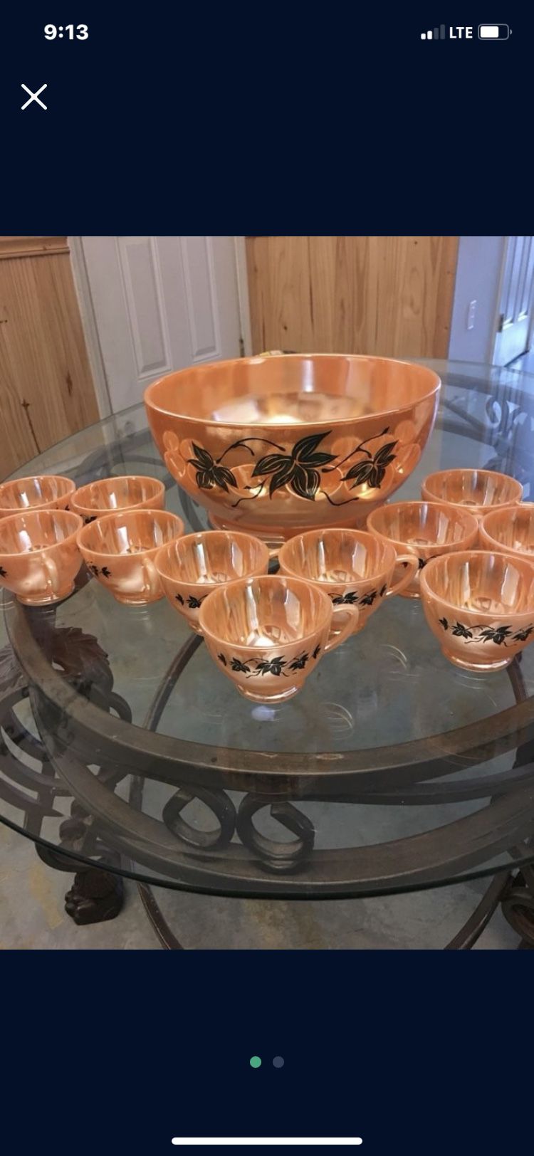 Vintage FireKing Punch Bowl, Stand And Cups