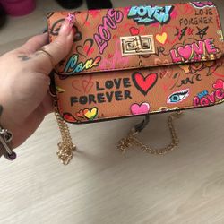Graffiti Print Crossbody Bag with Chain Strap