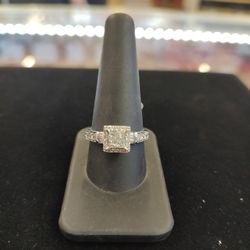 W/Gold Diamond Promise Ring,Sz 10