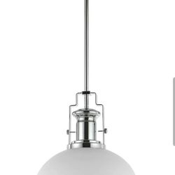 Jonathan Y Homer 13in 1-light Pendant Light White N Chrome Adjustable Height Downrod Open Box Like New 