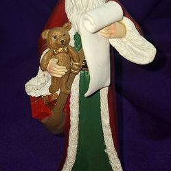 Santa Figurine With Christmas List Teddy 🧸 And Gift Bag G12M041
