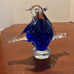 Marano Glass Lavorazione.Lovebirds Blue Controlled Bubbles 6” X 7” LR