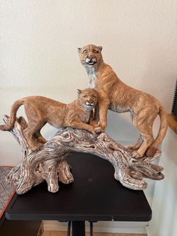 Huge 24” Vintage 1990 Department 56 Mountain Lion & Cub Sculpture by Marlia Pleade #3158