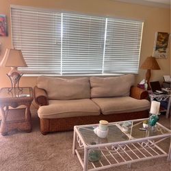 Coastal Wicker Sofa Set - Cozy Beachside Living Room Essential