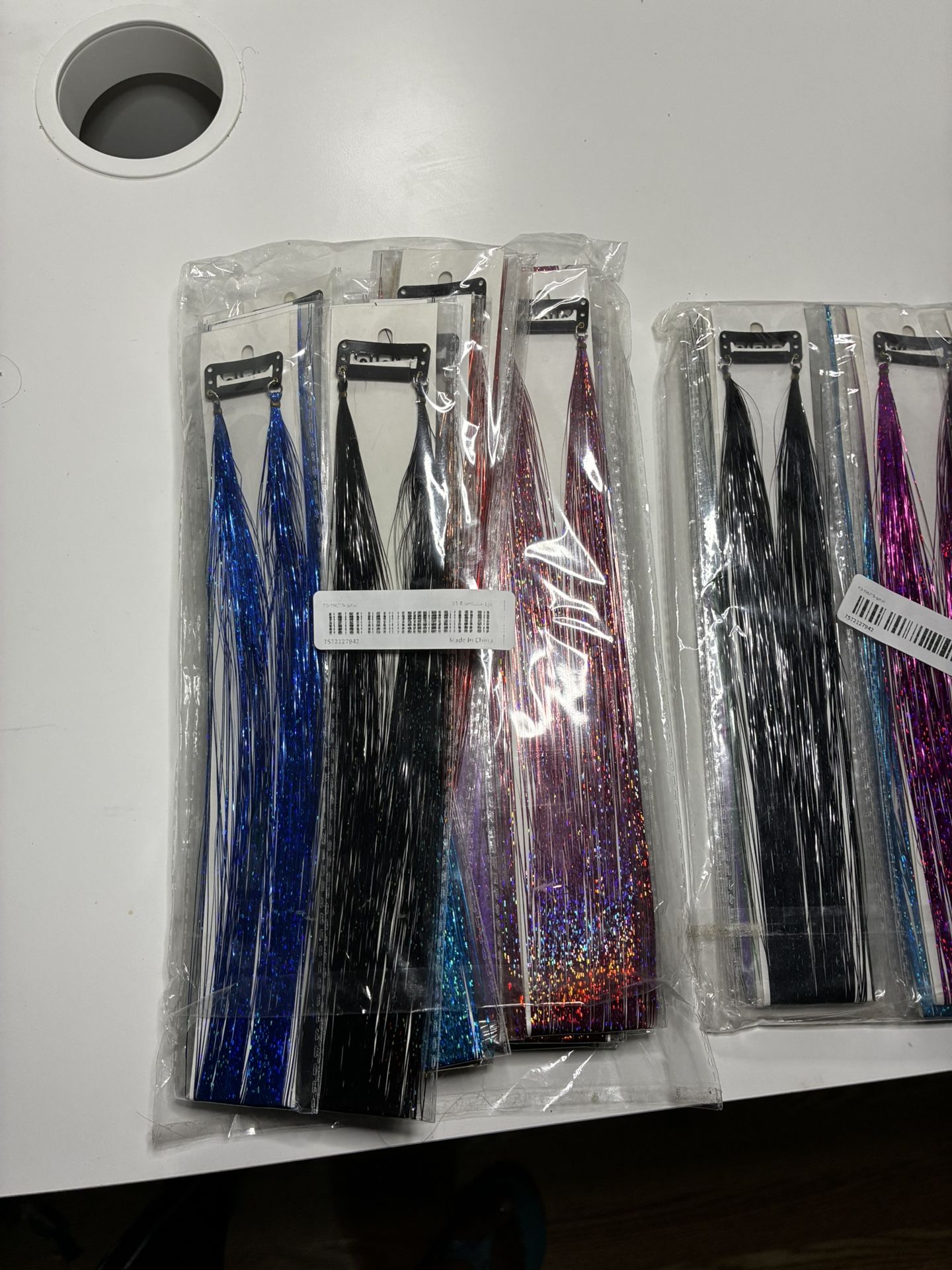 Hair Tinsel Pack of 12 Pcs Colorful Glitter Hair Accessories 20 Inch Clip in Hair Tinsel Extensions Fairy Hair Accessories Party Kit for Women Girls K