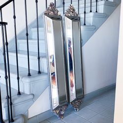 Pair Of large Florentine Venetian Italian Silver Gilt Mirrors With Shell Inlay 