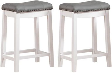 Plush Cushioned Seat Stool, White with Gray, Set of 2